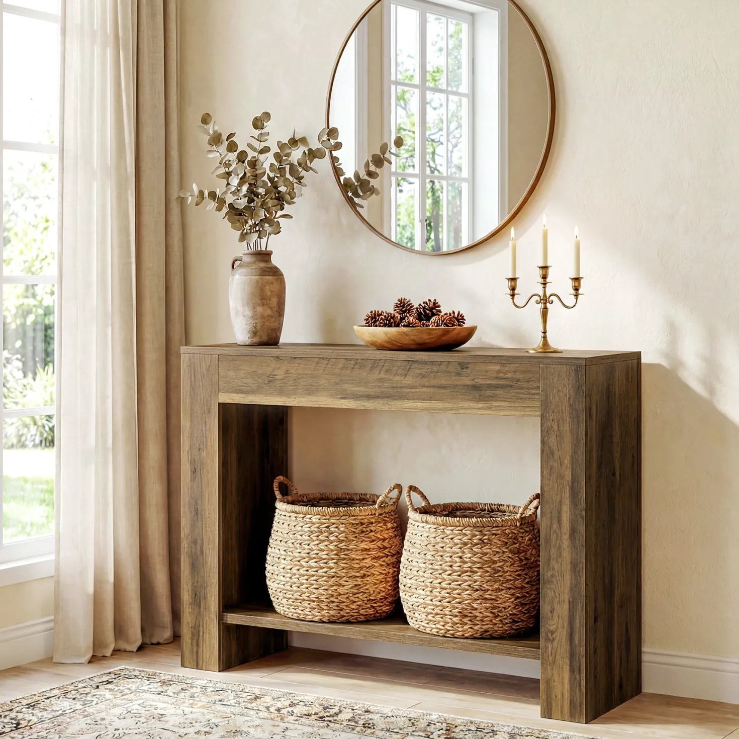 41.3” Farmhouse Console Table with 2-Tier Shelf, Narrow Entryway Sofa Table with Storage
