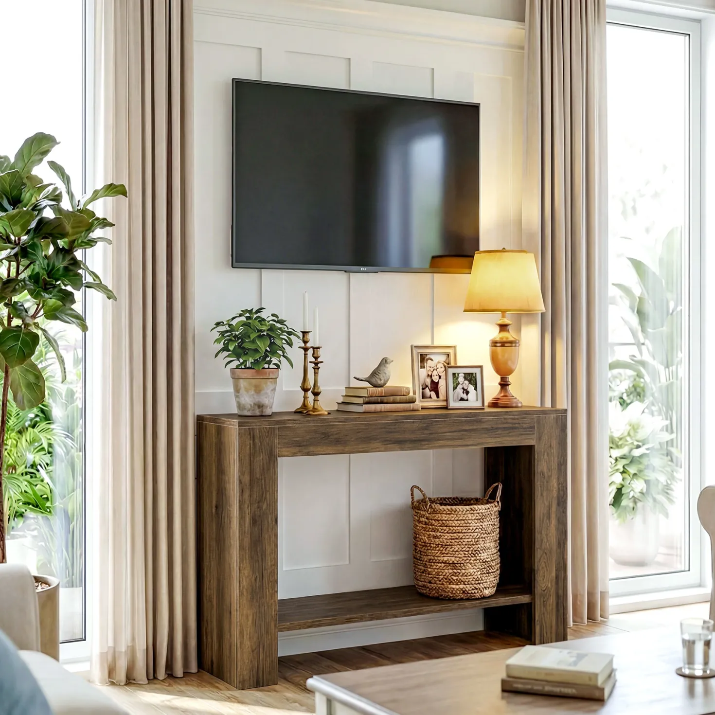 41.3” Farmhouse Console Table with 2-Tier Shelf, Narrow Entryway Sofa Table with Storage