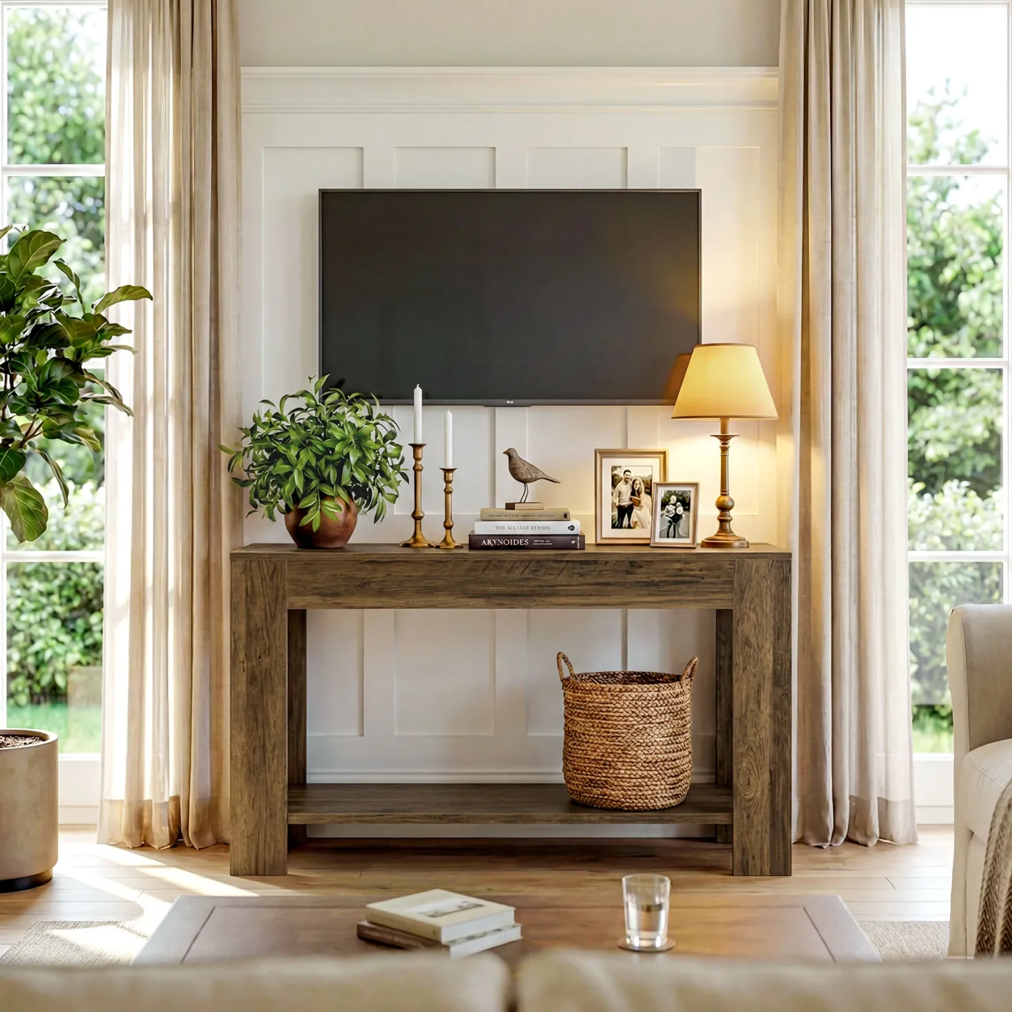 41.3” Farmhouse Console Table with 2-Tier Shelf, Narrow Entryway Sofa Table with Storage