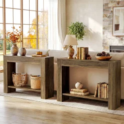 41.3” Farmhouse Console Table with 2-Tier Shelf, Narrow Entryway Sofa Table with Storage