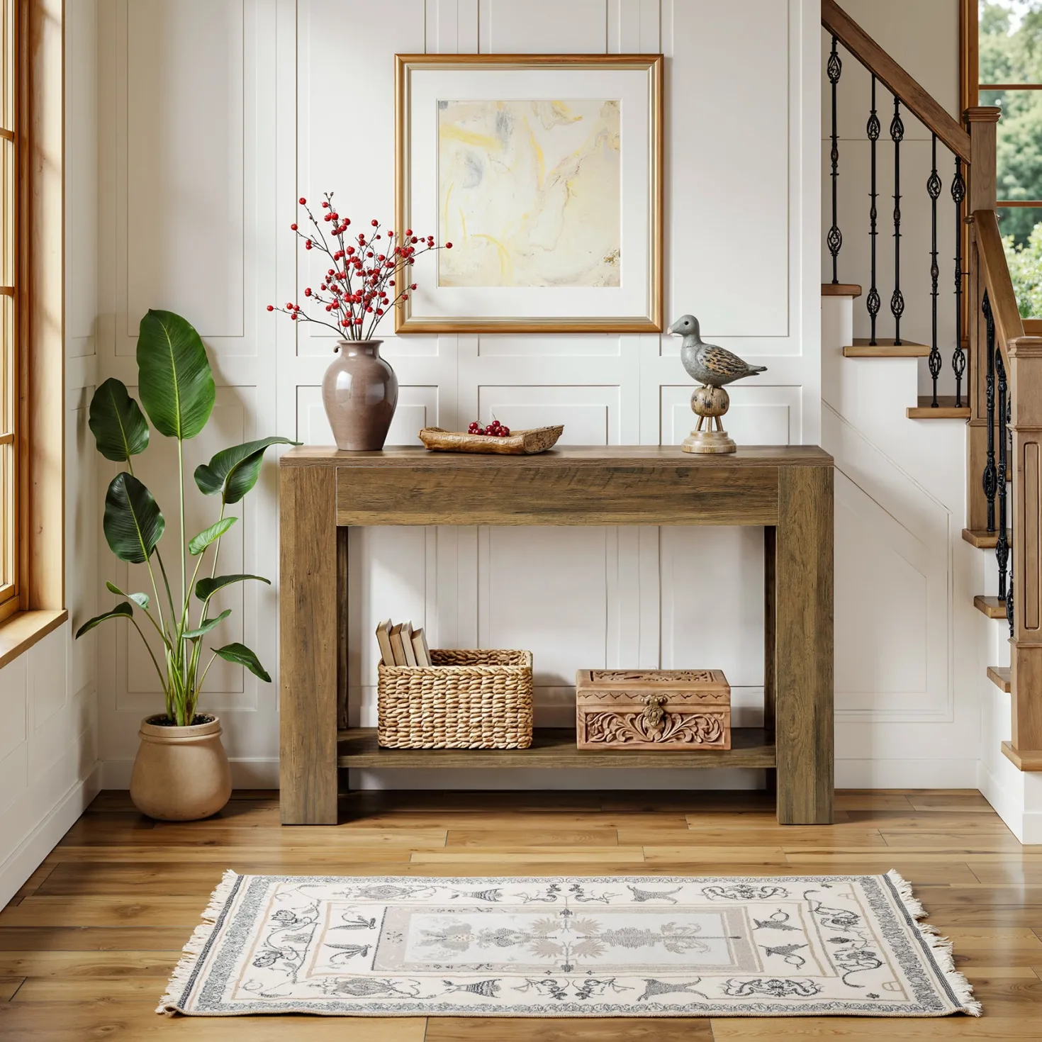 41.3” Farmhouse Console Table with 2-Tier Shelf, Narrow Entryway Sofa Table with Storage