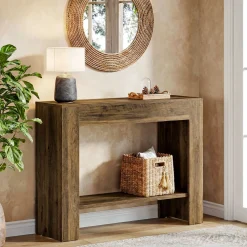 41.3” Farmhouse Console Table with 2-Tier Shelf, Narrow Entryway Sofa Table with Storage