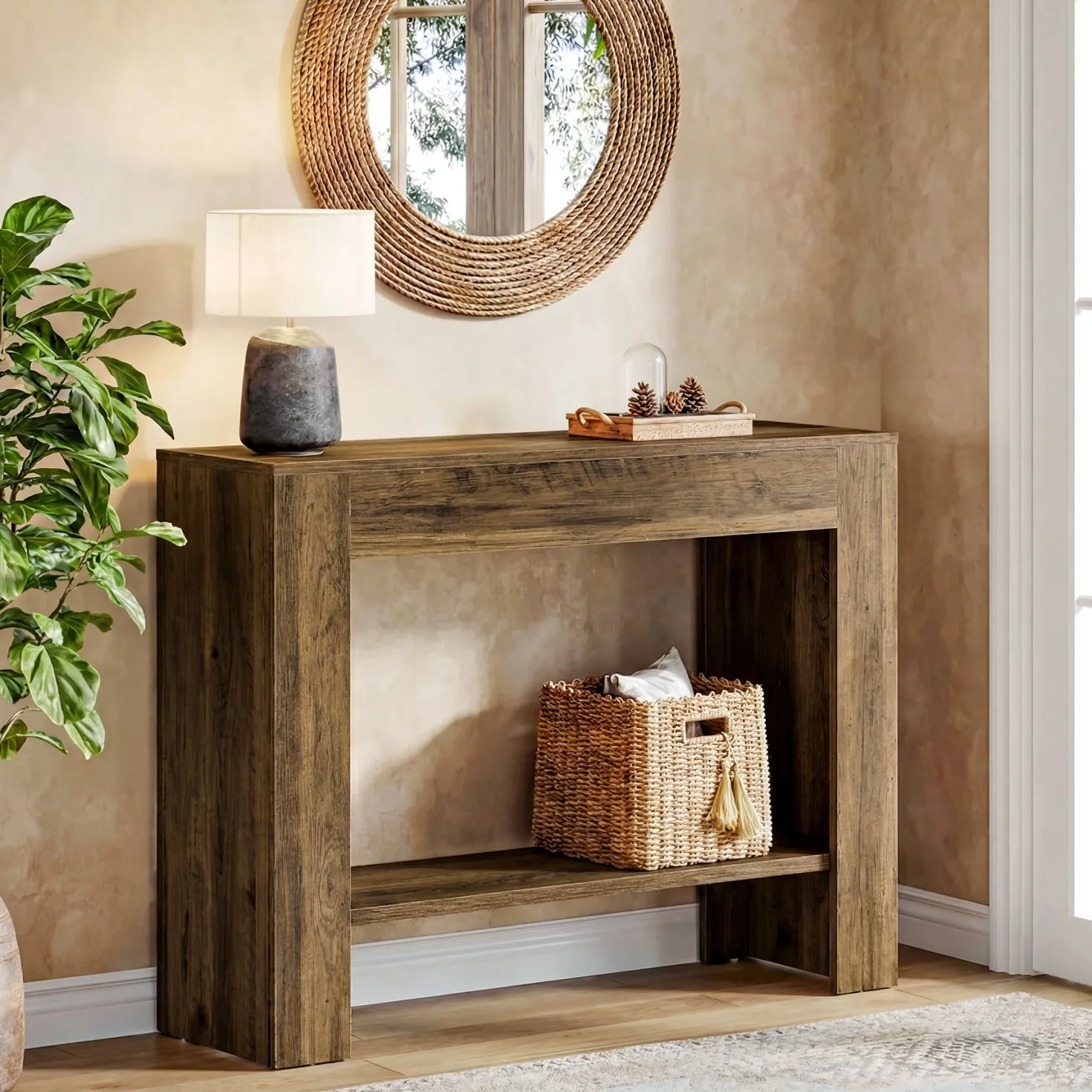 41.3” Farmhouse Console Table with 2-Tier Shelf, Narrow Entryway Sofa Table with Storage