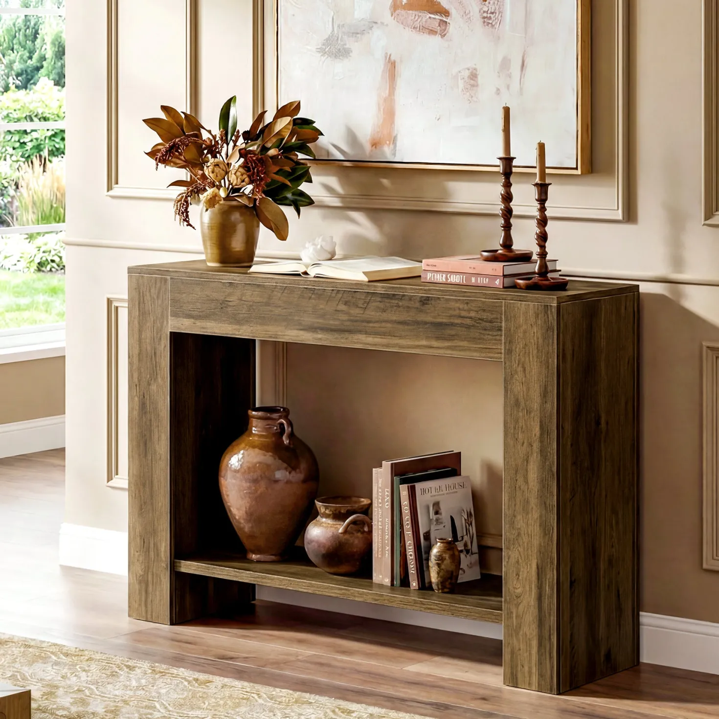 41.3” Farmhouse Console Table with 2-Tier Shelf, Narrow Entryway Sofa Table with Storage