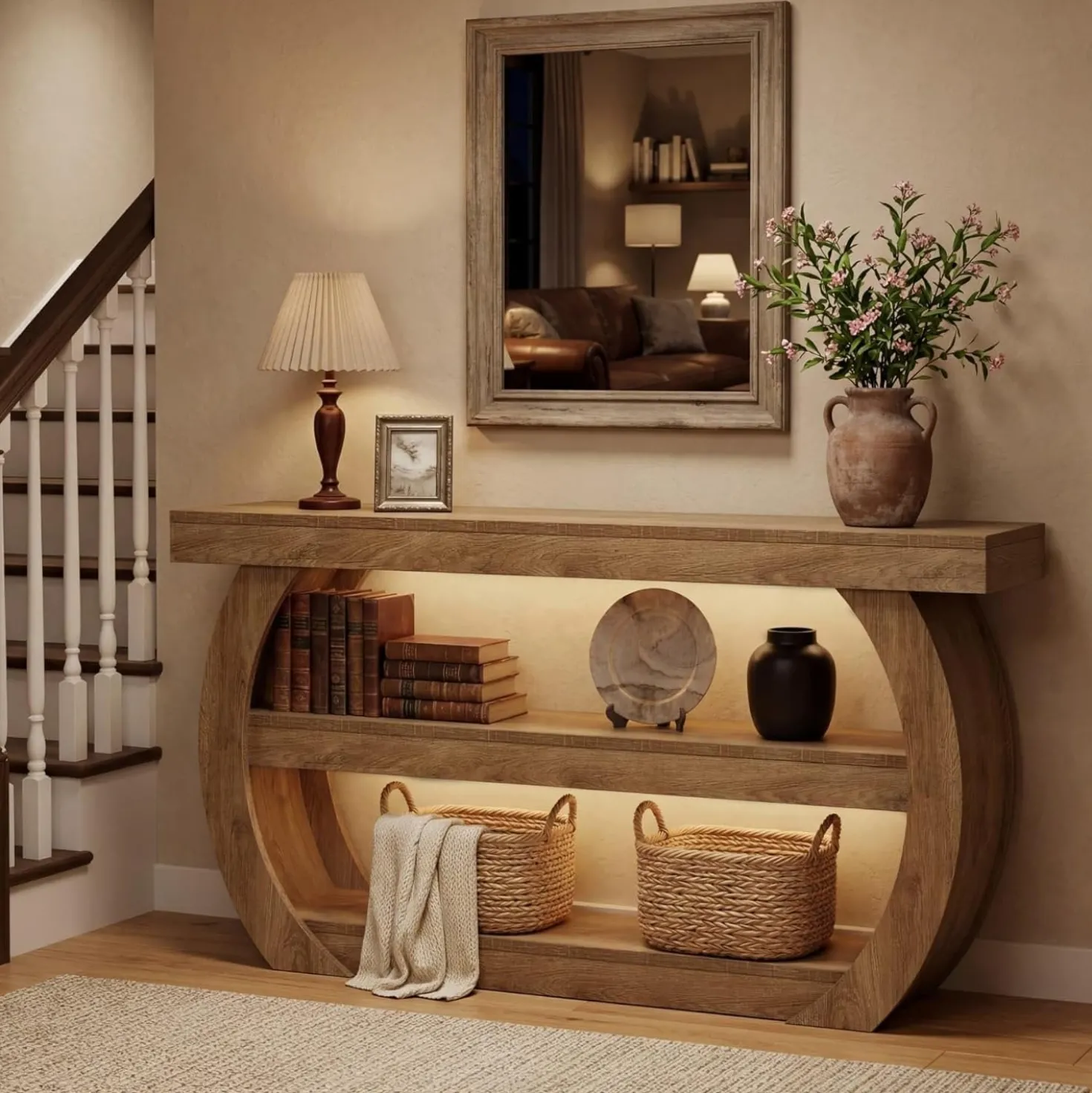 63" Farmhouse Console Table, 3-Tier Wooden Entryway Table Sofa Console