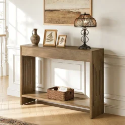41.3" Farmhouse Console Table with 2-Tier Shelf, Narrow Sofa Table with Fluted Legs for Entryway or Behind Couch