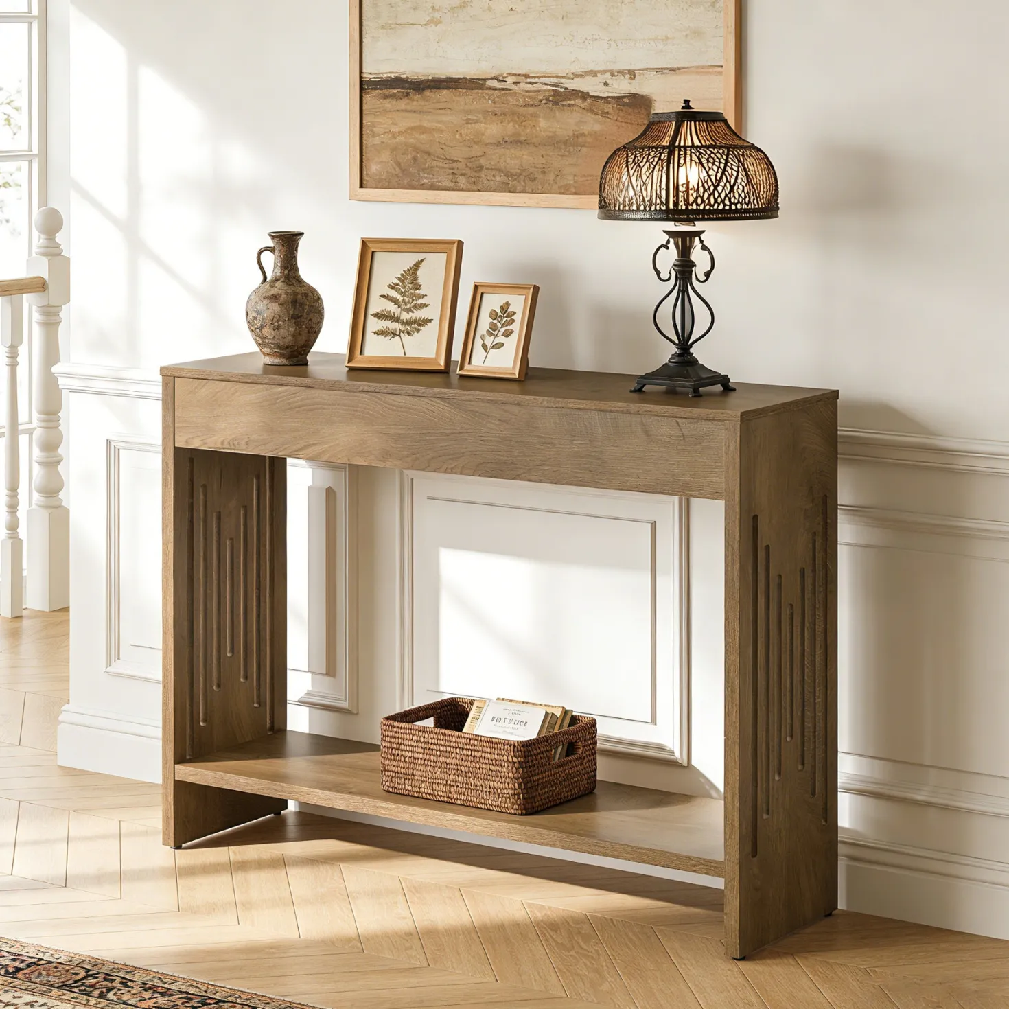 41.3" Farmhouse Console Table with 2-Tier Shelf, Narrow Sofa Table with Fluted Legs for Entryway or Behind Couch