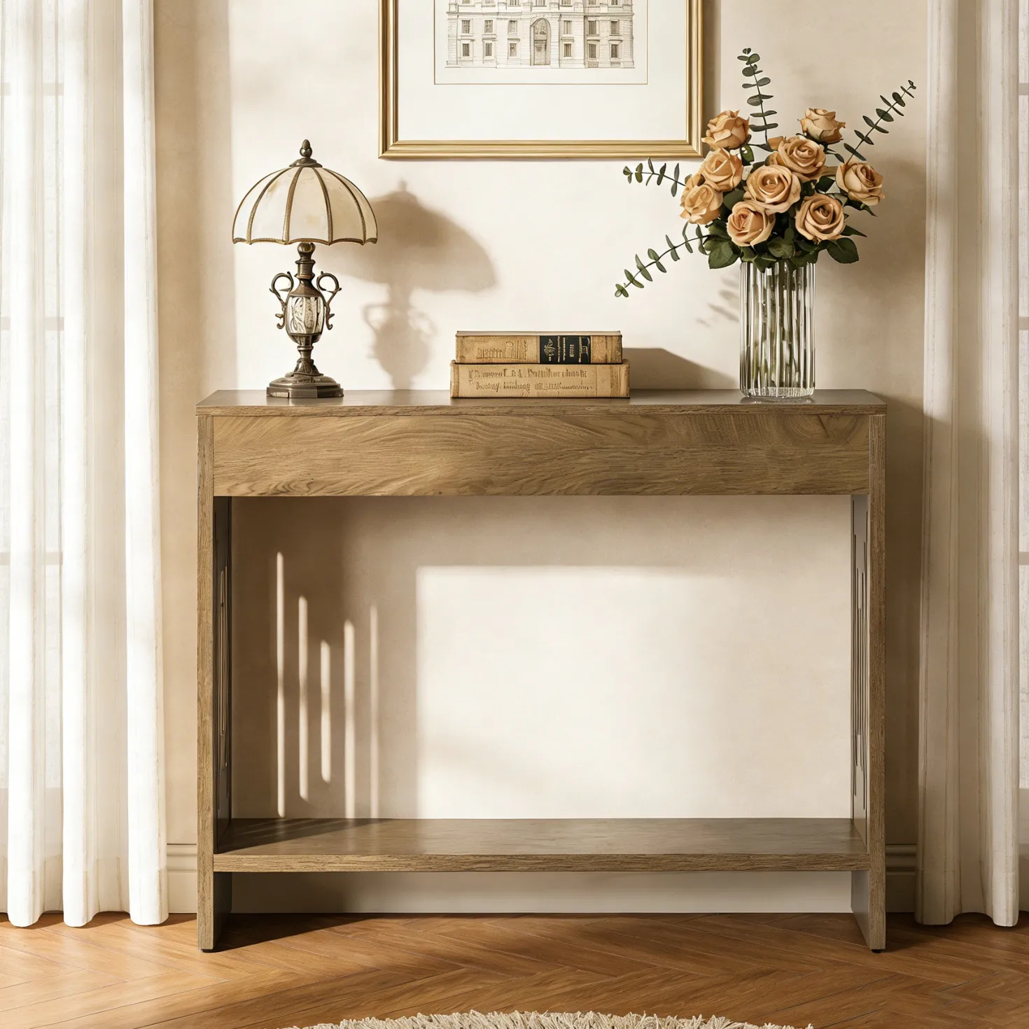 41.3" Farmhouse Console Table with 2-Tier Shelf, Narrow Sofa Table with Fluted Legs for Entryway or Behind Couch