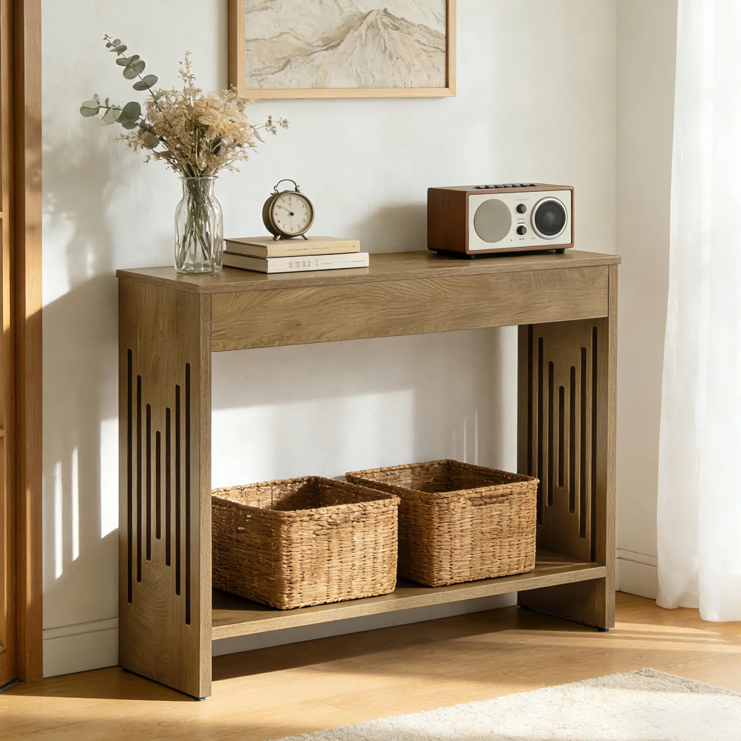 41.3" Farmhouse Console Table with 2-Tier Shelf, Narrow Sofa Table with Fluted Legs for Entryway or Behind Couch