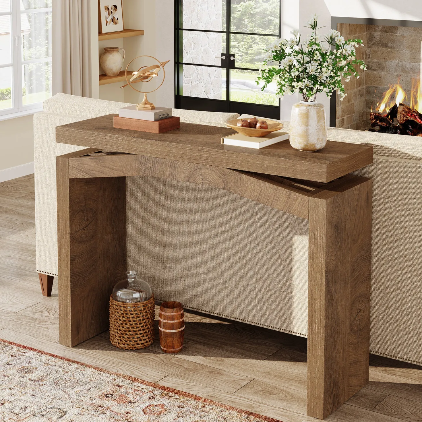 40" Farmhouse Console Table, Narrow Entryway Sofa Table with Hollow Design for Hallway, Foyer, or Living Room