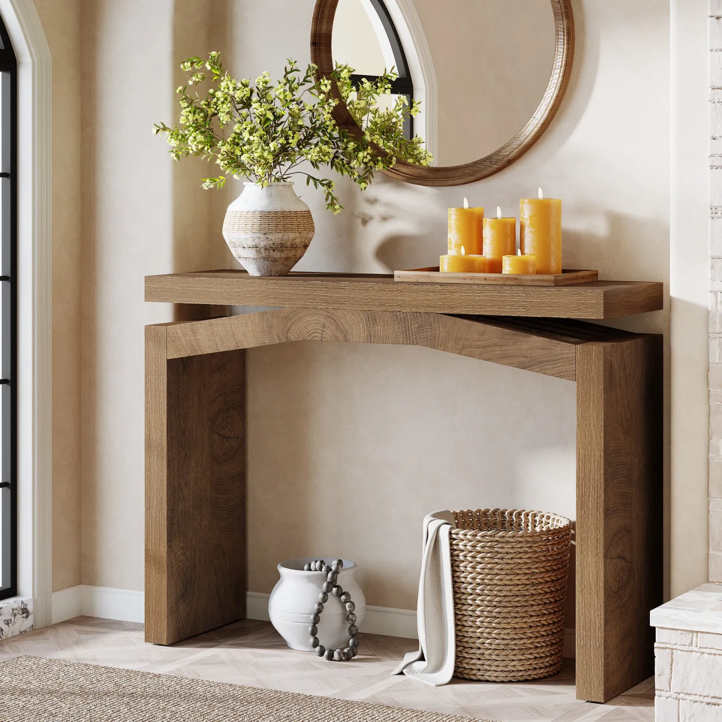 40" Farmhouse Console Table, Narrow Entryway Sofa Table with Hollow Design for Hallway, Foyer, or Living Room