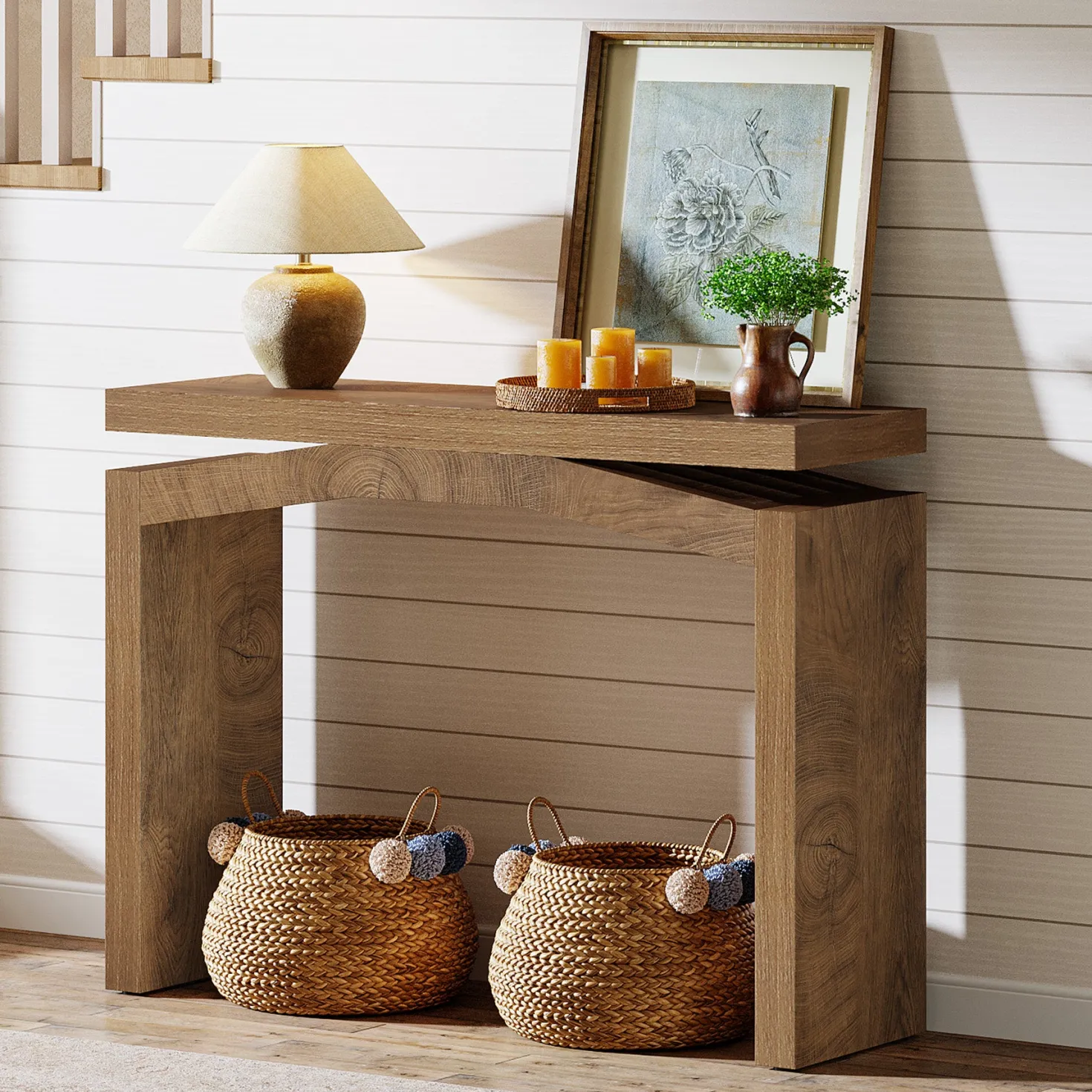 40" Farmhouse Console Table, Narrow Entryway Sofa Table with Hollow Design for Hallway, Foyer, or Living Room