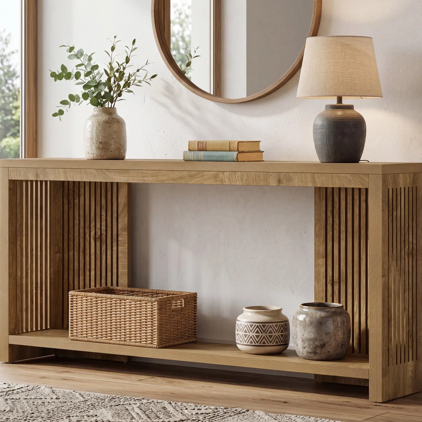 71" Farmhouse Console Table with Storage Shelf, Long Narrow Sofa Table for Entryway & Hallway