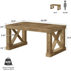 63" Farmhouse Dining Table for 4-6 People, Rectangular Wood Kitchen Table with Heavy-Duty X Legs