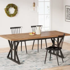 70.8" Farmhouse Dining Table for 6, Rectangular Wood Kitchen Table with Metal Legs