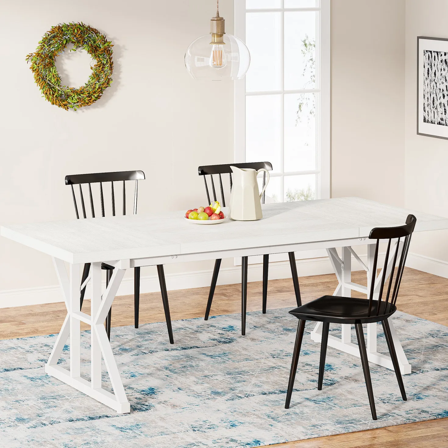 70.8" Farmhouse Dining Table for 6, Rectangular Wood Kitchen Table with Metal Legs