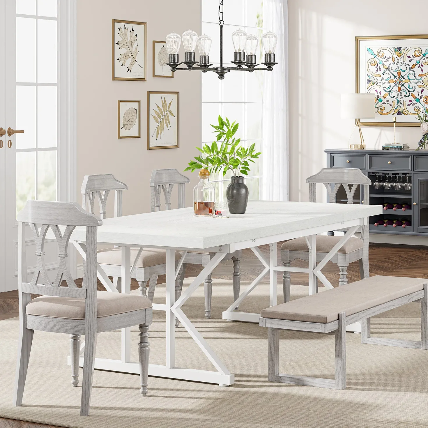 70.8" Farmhouse Dining Table for 6, Rectangular Wood Kitchen Table with Metal Legs