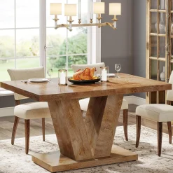 47" Farmhouse Dining Table, Kitchen Dinner Table with Duty Pedestal for 4 People