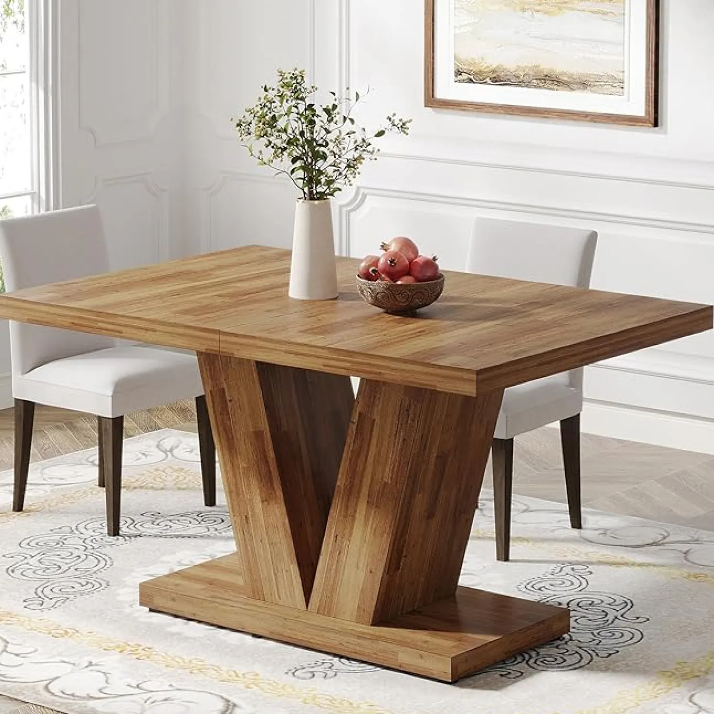 47" Farmhouse Dining Table, Kitchen Dinner Table with Duty Pedestal for 4 People