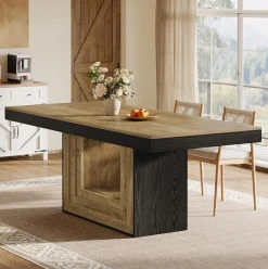 63" Farmhouse Dining Table, Rectangle Kitchen Dinner Table for 4-6 People