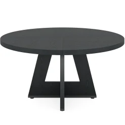 47" Farmhouse Dining Table, Round Wooden Kitchen Dinner Table for 4 People