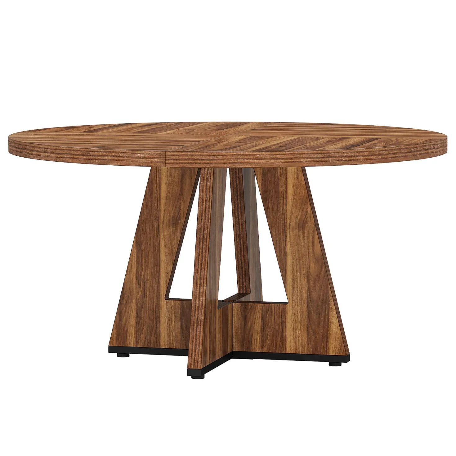 47" Farmhouse Dining Table, Round Wooden Kitchen Dinner Table for 4 People