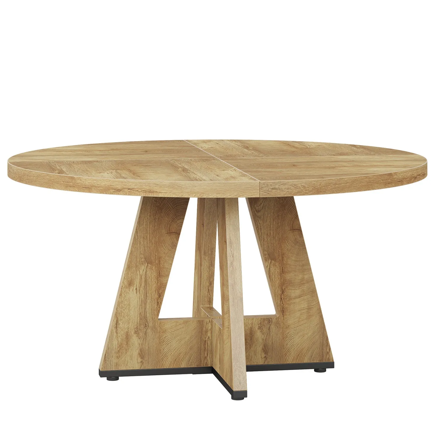47" Farmhouse Dining Table, Round Wooden Kitchen Dinner Table for 4 People