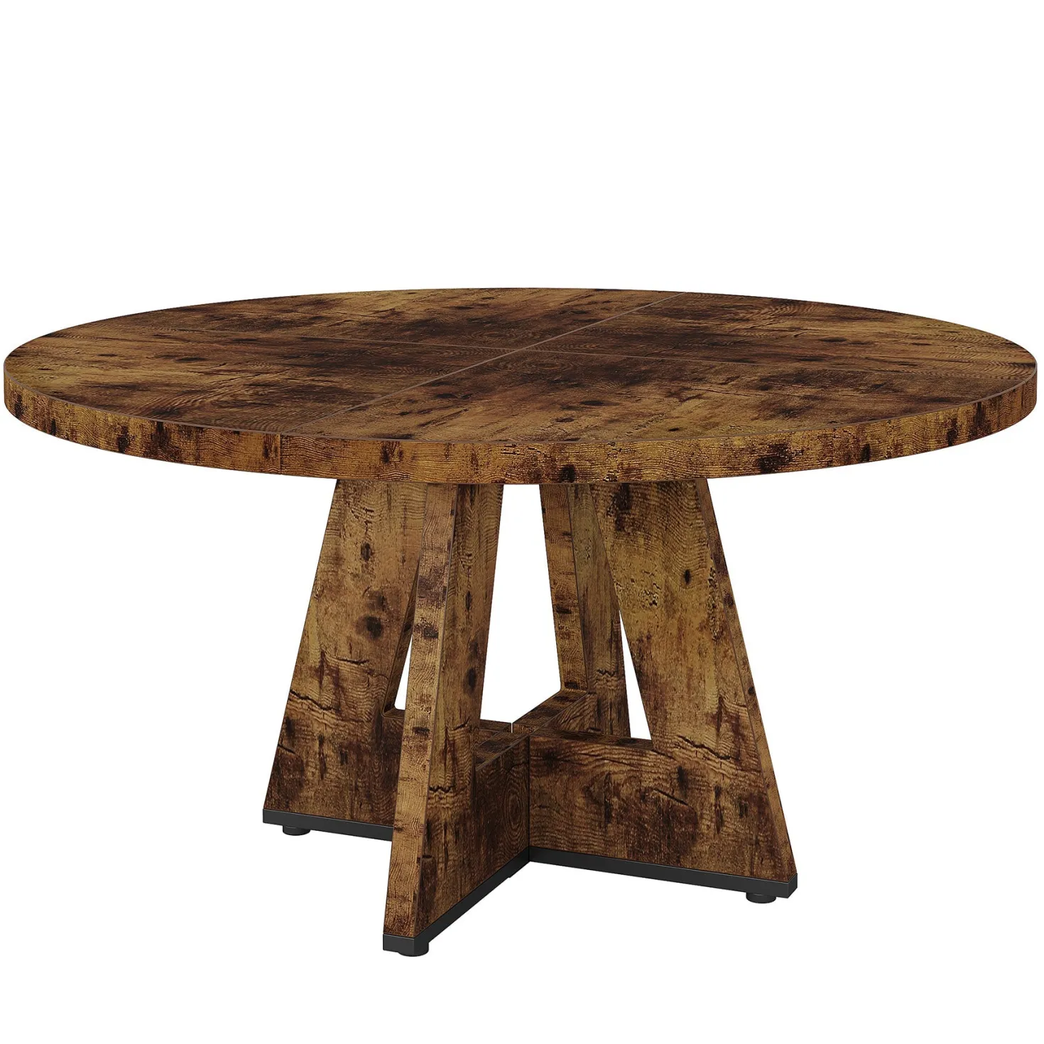47" Farmhouse Dining Table, Round Wooden Kitchen Dinner Table for 4 People