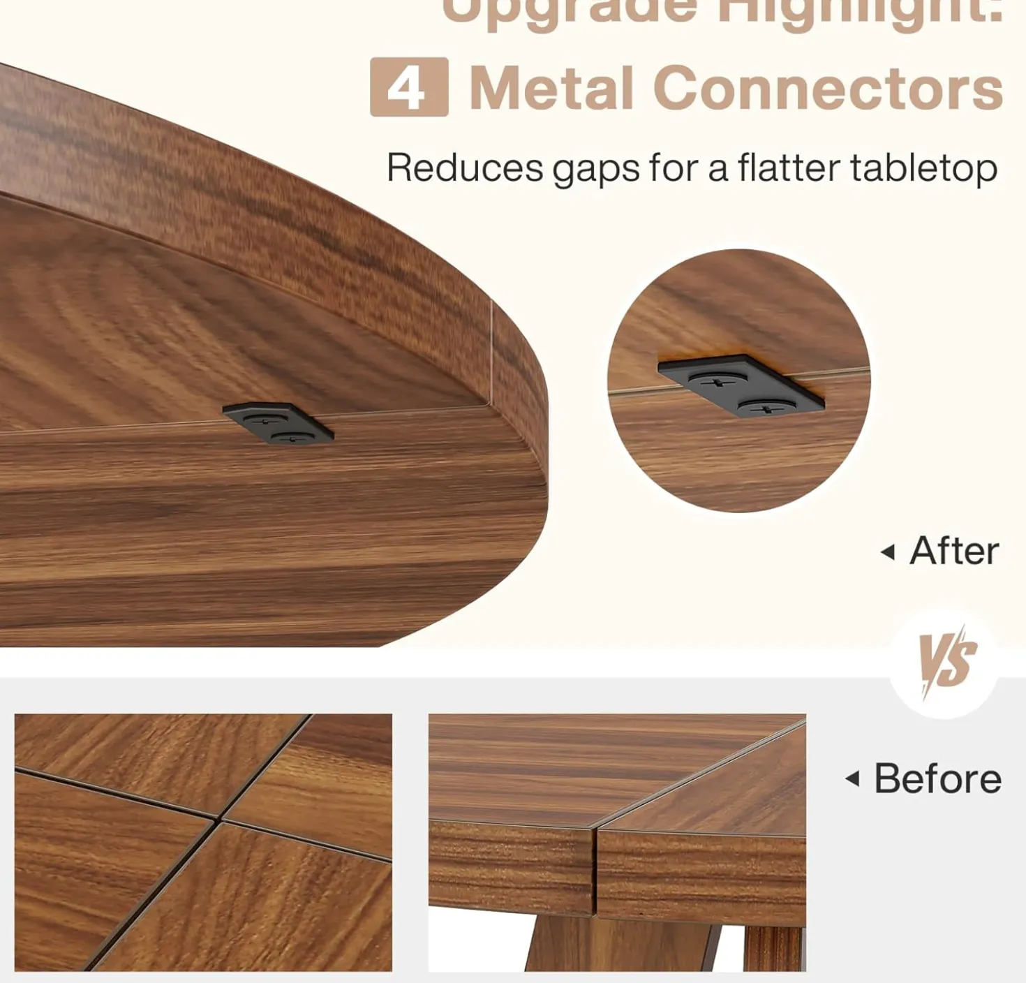 47" Farmhouse Dining Table, Round Wooden Kitchen Dinner Table for 4 People