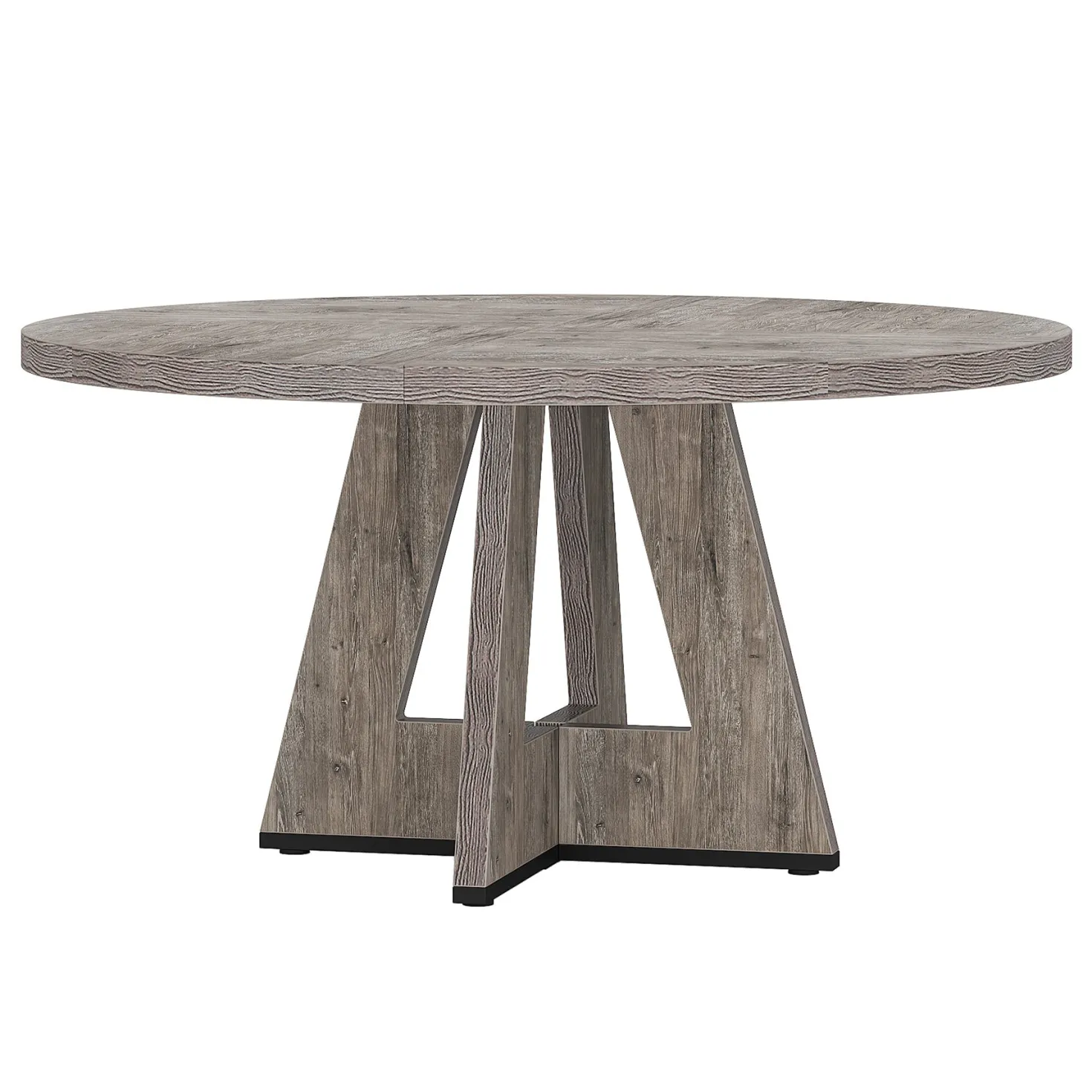 47" Farmhouse Dining Table, Round Wooden Kitchen Dinner Table for 4 People