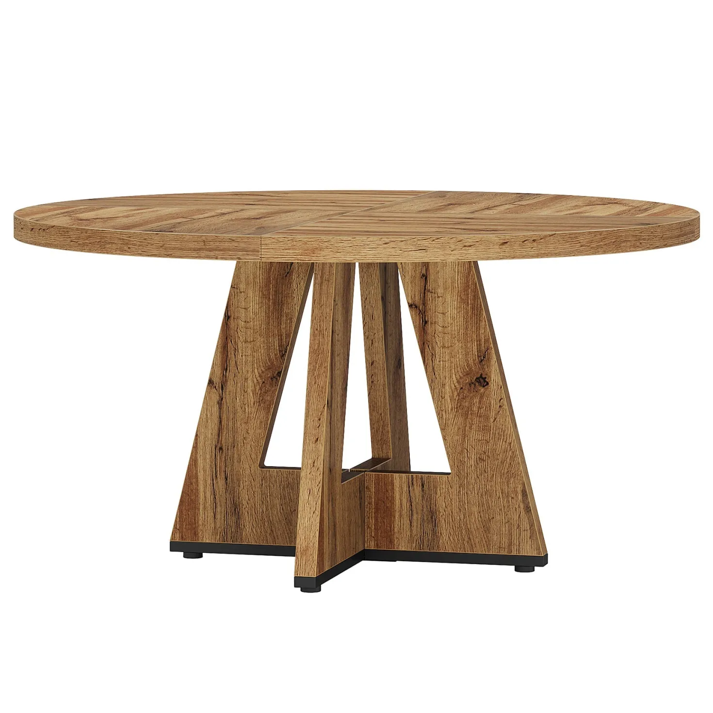 47" Farmhouse Dining Table, Round Wooden Kitchen Dinner Table for 4 People