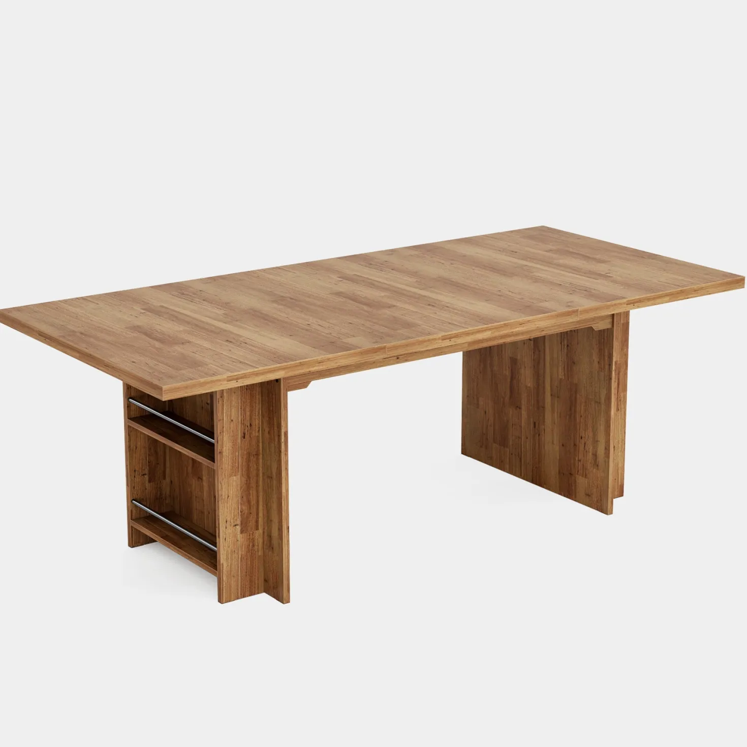 63" Farmhouse Dining Table Wooden Kitchen Table with Shelves for 6 to 8
