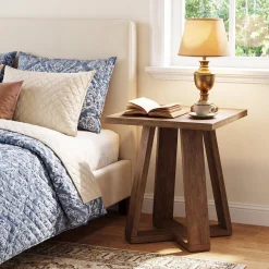 19.7" Farmhouse End Table, Cross Leg Square Side Table for Living Room