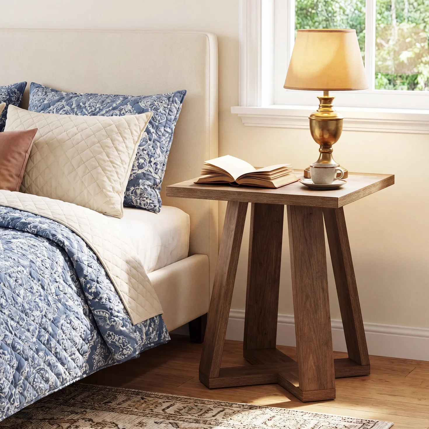 19.7" Farmhouse End Table, Cross Leg Square Side Table for Living Room