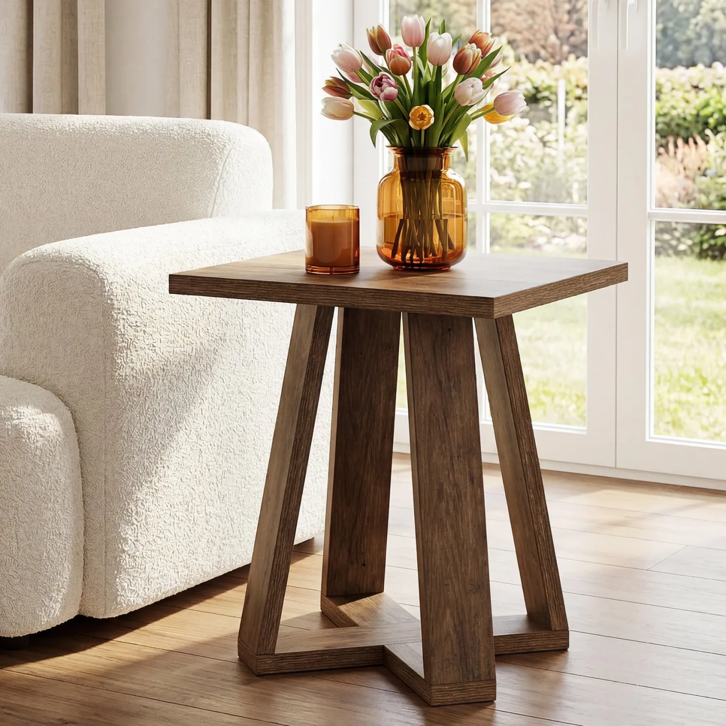 19.7" Farmhouse End Table, Cross Leg Square Side Table for Living Room