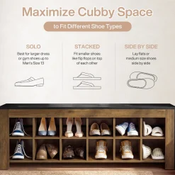 48" Farmhouse Entryway Bench, Shoe Storage Bench with 12 Cubbies for Hallway