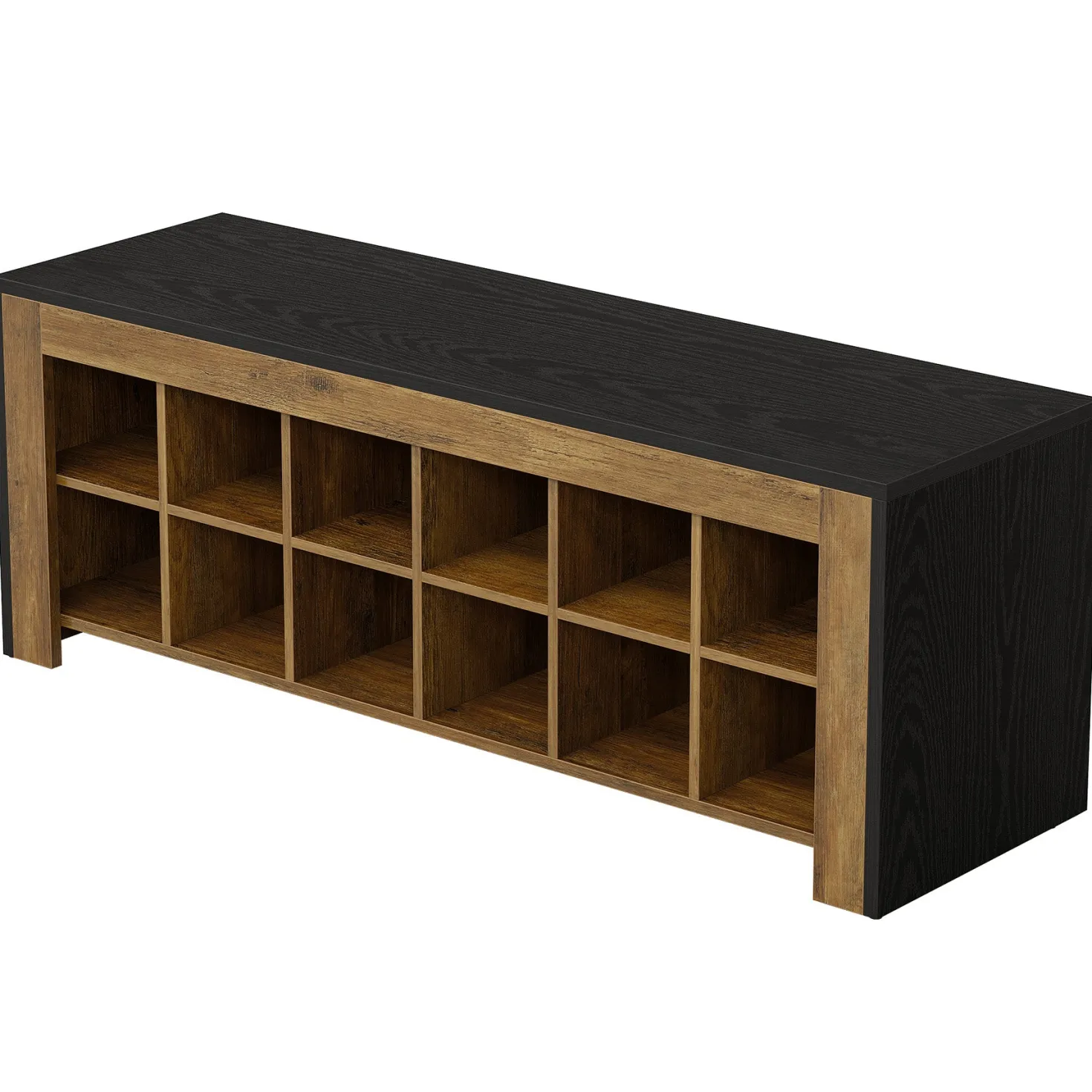 48" Farmhouse Entryway Bench, Shoe Storage Bench with 12 Cubbies for Hallway