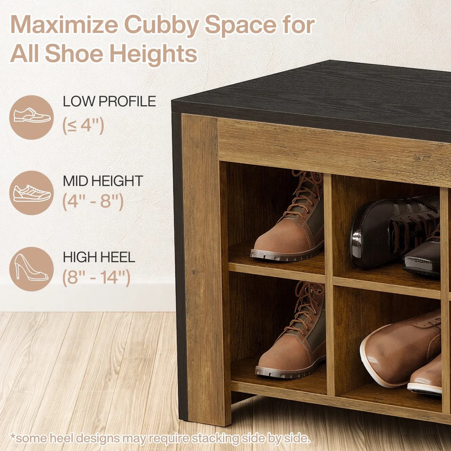 48" Farmhouse Entryway Bench, Shoe Storage Bench with 12 Cubbies for Hallway