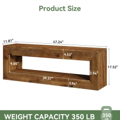 47" Farmhouse Entryway Bench, 47" Solid Wood Indoor Bench Seat with Storage