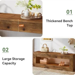 47" Farmhouse Entryway Bench, 47" Solid Wood Indoor Bench Seat with Storage