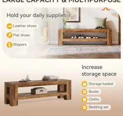 59" Farmhouse Entryway Bench, Wooden Shoe Bench End of Bed Bench with Shelf