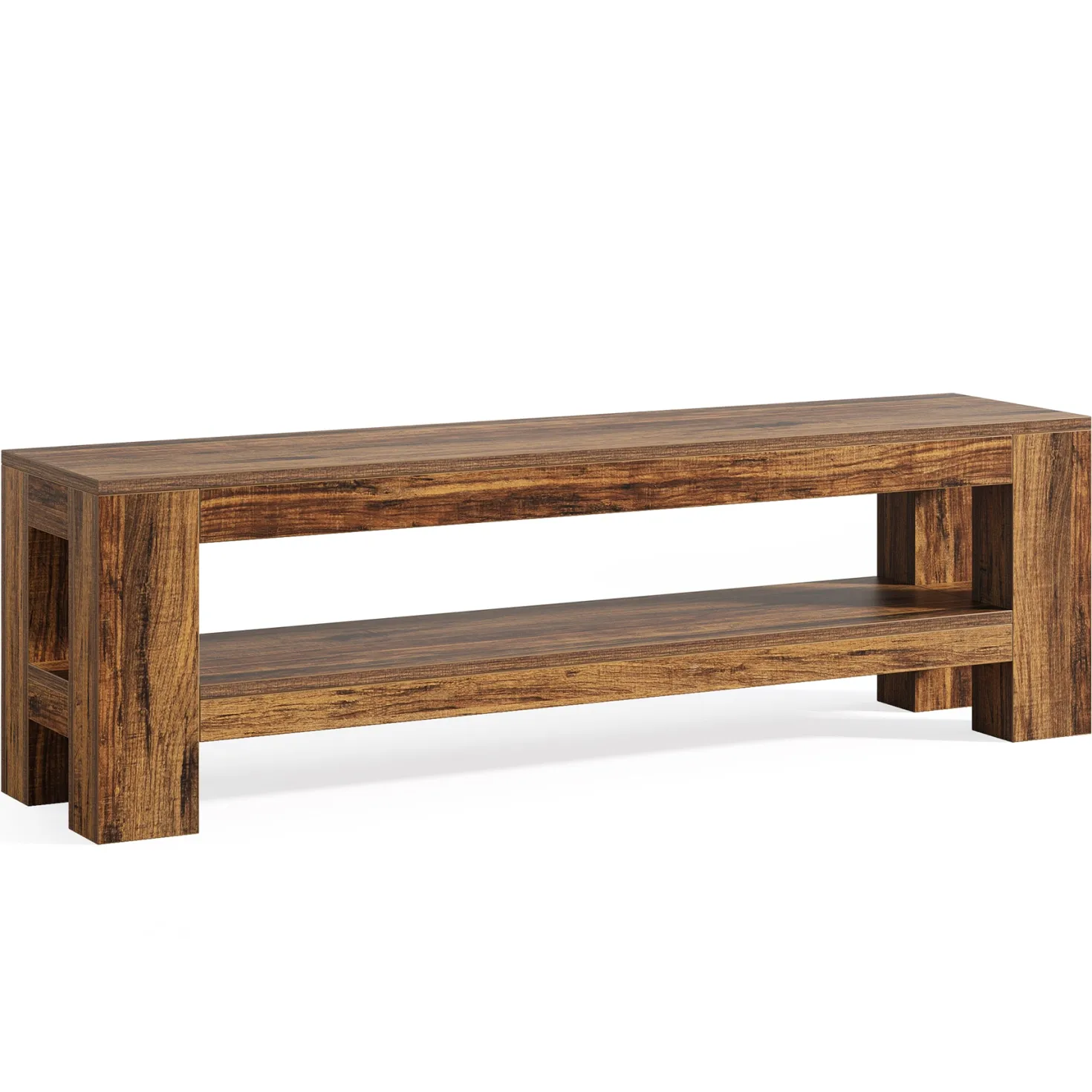 59" Farmhouse Entryway Bench, Wooden Shoe Bench End of Bed Bench with Shelf