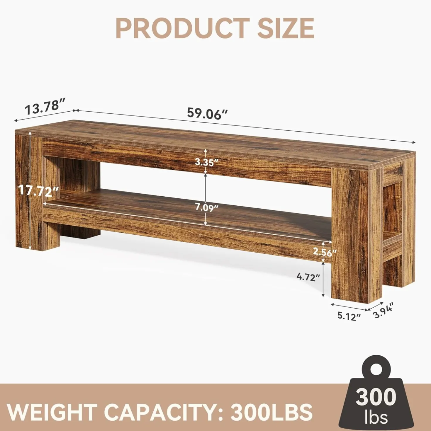 59" Farmhouse Entryway Bench, Wooden Shoe Bench End of Bed Bench with Shelf