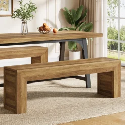 63" Farmhouse Entryway Bench, Wooden Shoe Storage Bench for Hallway, End of Bed, or Dining Seating