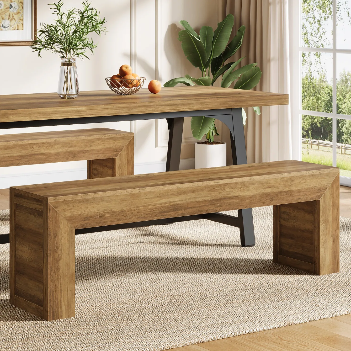 63" Farmhouse Entryway Bench, Wooden Shoe Storage Bench for Hallway, End of Bed, or Dining Seating