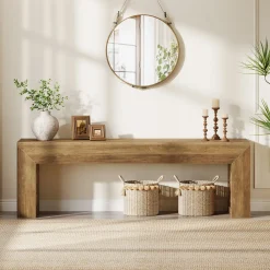 63" Farmhouse Entryway Bench, Wooden Shoe Storage Bench for Hallway, End of Bed, or Dining Seating
