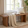 55" Farmhouse Entryway Bench, Solid Wood Shoe Bench End of Bed Bench for Bedroom