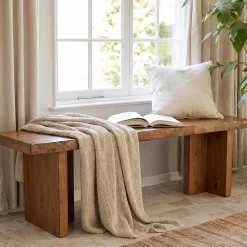 55" Farmhouse Entryway Bench, Solid Wood Shoe Bench End of Bed Bench for Bedroom