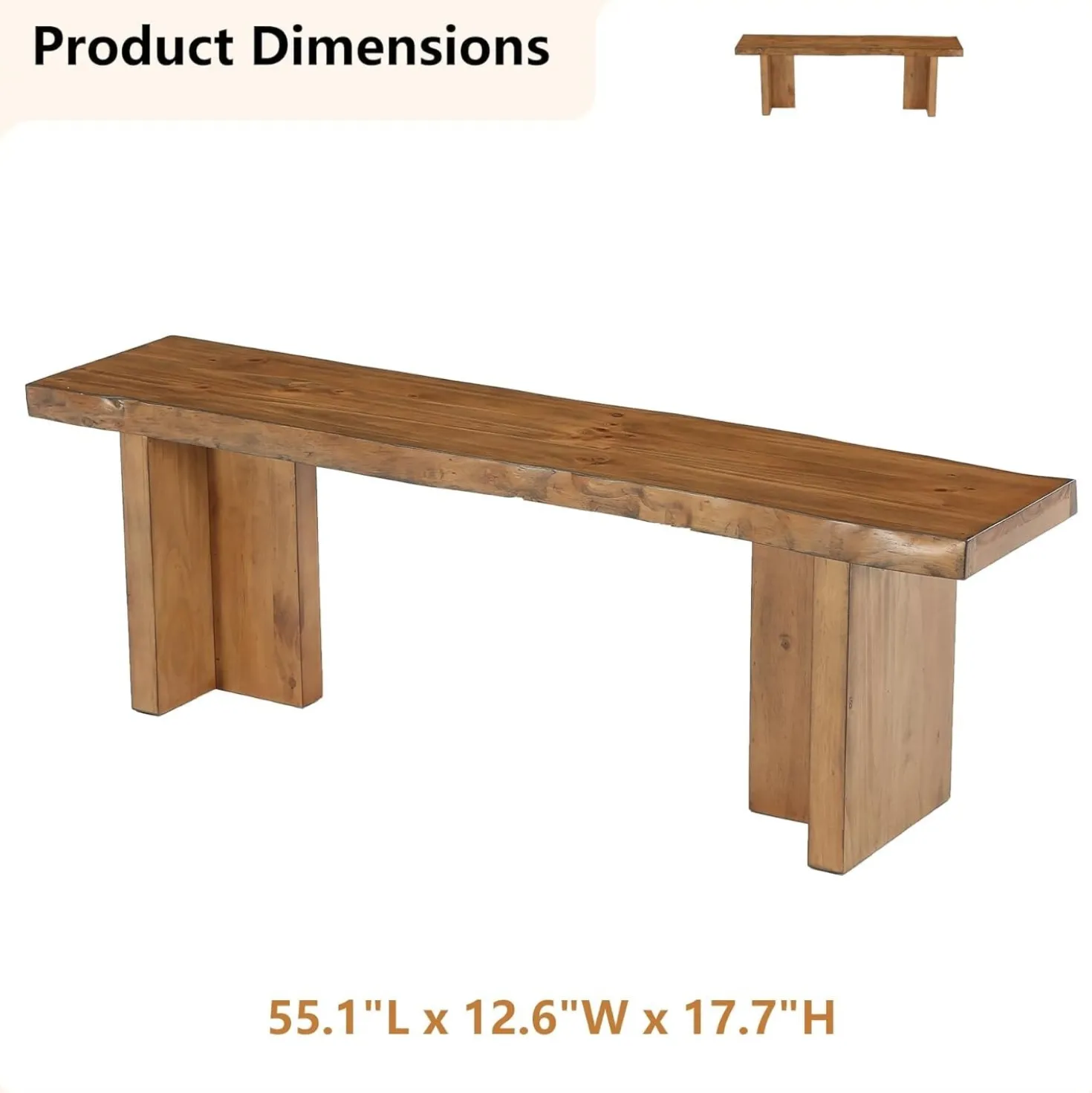 55" Farmhouse Entryway Bench, Solid Wood Shoe Bench End of Bed Bench for Bedroom