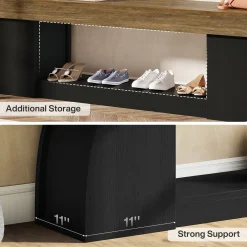 63" Farmhouse Entryway Bench, 2-Tier Long End of Bed Bench with Studry Frame